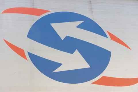 Reverse arrow blue circular background Foto stock