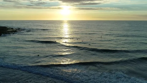 Reverse ascent over ocean with waves at sunrise, 4K, 25FPS, NSW Australia Stock Footage 102357116