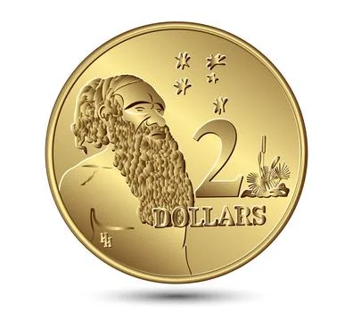 Reverse of Australian Two dollar coin isolated on white background. Vector. Stock Illustration