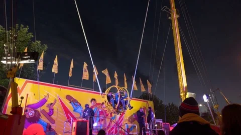 Reverse bunjee ball ride at Goose Fair in Nottingham England Stock Footage 81453736