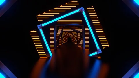 Reverse Corridor with Blue and Orange Neon Arch Background VJ Loop in 4K Stock Footage 276180181