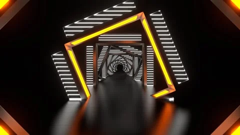 Reverse Corridor with Orange and White Neon Arch Background VJ Loop in 4K Stock Footage 276180193