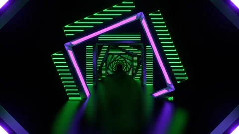 Reverse Corridor with Purple and Turquoise Neon Arch Background VJ Loop in 4 Stock Footage 276180177