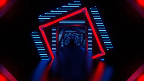 Reverse Corridor with Red and Blue Neon Arch Background VJ Loop in 4K Stock Footage 276180269