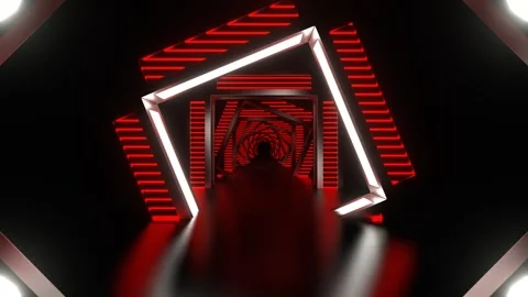 Reverse Corridor with White and Red Neon Arch Background VJ Loop in 4K Stock Footage 276180276