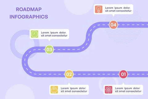 Reverse Direction Milestone Map with Four Steps and Flat Design Stock Illustration