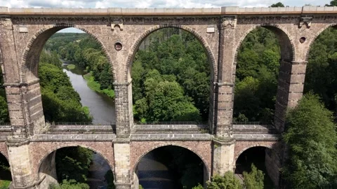 Reverse Drone Flight Through Göhrenerviadukt in German Forest Stock Footage 321310700