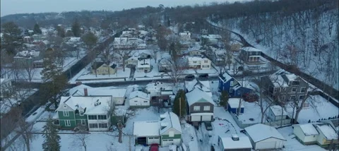 Reverse Drone Shot Of Houses Between Locust and Walnut St In Hudson Wisconsin Stock Footage 229761256