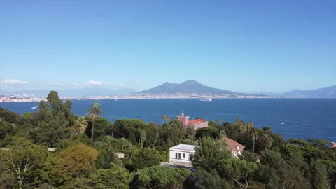 Reverse drone shot Landscapes of Naples bay and Volcano Vesuvius Stock Footage 140494441