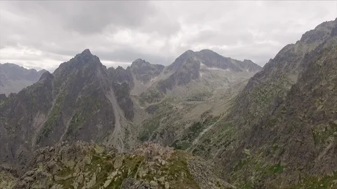 Reverse drone shot revealing High Tatra mountains in Slovakia Stock Footage 106246069