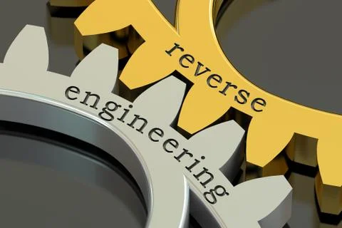 Reverse engineering concept on the gearwheels, 3D rendering Illustrazione stock