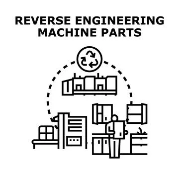 Reverse engineering machine parts for innovation Stock Illustration