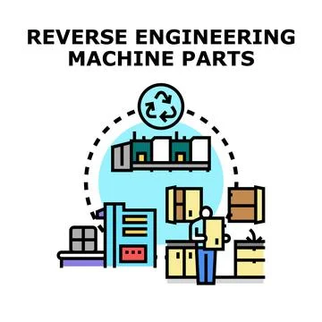 Reverse engineering machine parts for innovation Illustrazione stock