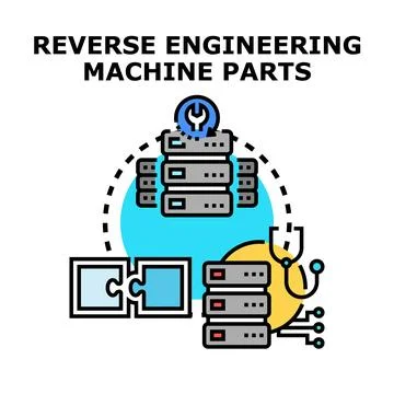 Reverse engineering machine parts technology development concept Illustrazione stock