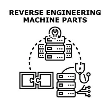 Reverse engineering machine parts technology development concept 库存插图