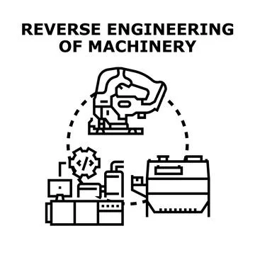 Reverse engineering machinery process development analysis Stock Illustration