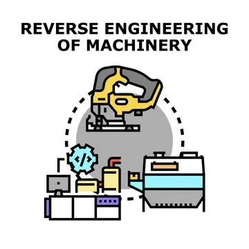 Reverse engineering machinery process development analysis Stock Illustration