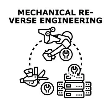 Reverse engineering mechanical device and data concept Stock Illustration