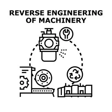 Reverse engineering process of industrial machinery development Stock Illustration