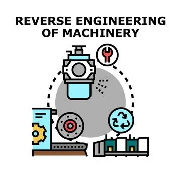 Reverse engineering process of industrial machinery development Stock Illustration