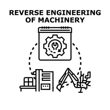 Reverse engineering process for machinery and industrial equipment Stock Illustration