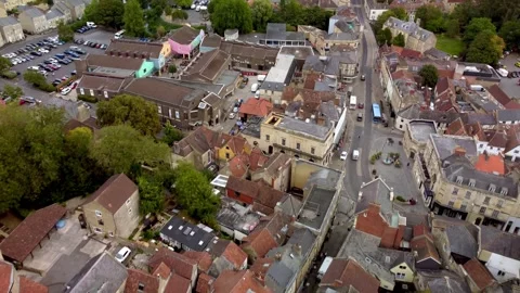 A reverse flight over the Somerset town of Frome reveals Catherine Hill Stock Footage 343692720
