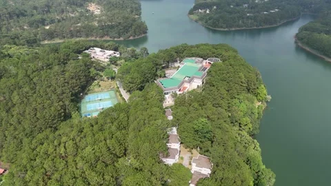 Reverse Flight Revealing Eco Luxury Resort Hidden in Pine Forest 動画素材 337013009