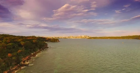 A Reverse Flight Slow Away From Sydney CBD Over Sydney Harbour Stock Footage 61341887