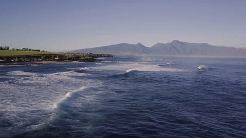 Reverse Fly Over Of Surfers And Mountains At A Tropical Island 스톡 동영상 85144430