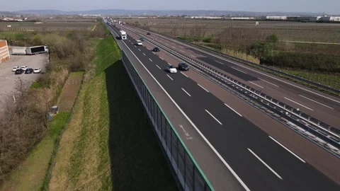 Reverse Forward Tracking Shot over A4 Highway Traffic near Verona, Italy Stock Footage 333646509