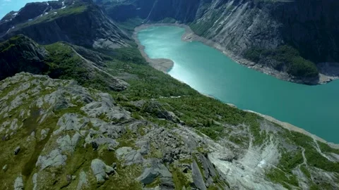 Reverse FPV Flight: Over the Mountain Edge Stock Footage 282397854