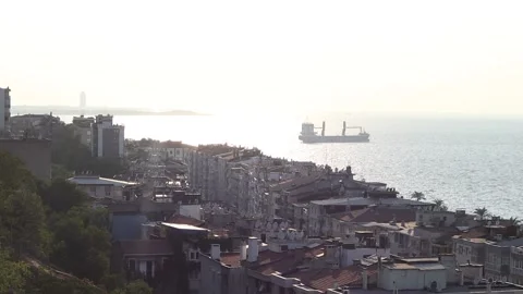 Reverse Light Cityscape of Izmir and Aegean Sea (50 Fps) Stock Footage 214472386
