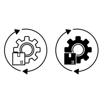 Reverse Logistics Icons. Black and White Vector Illustrations. Cargo Box an.. Illustrazione stock