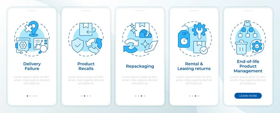 Reverse logistics types blue onboarding mobile app screen Stock Illustration