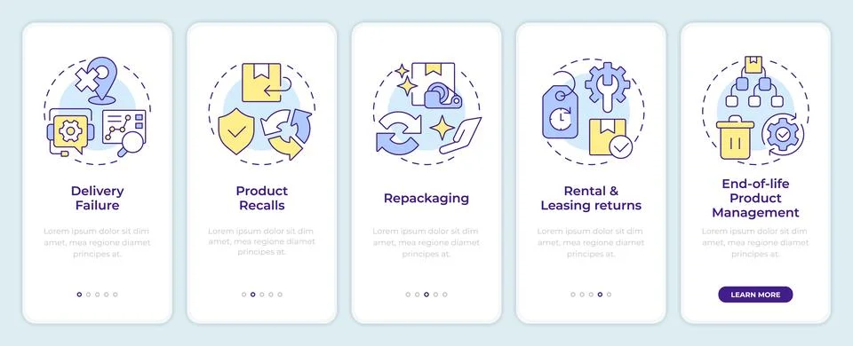 Reverse logistics types onboarding mobile app screen Stock Illustration