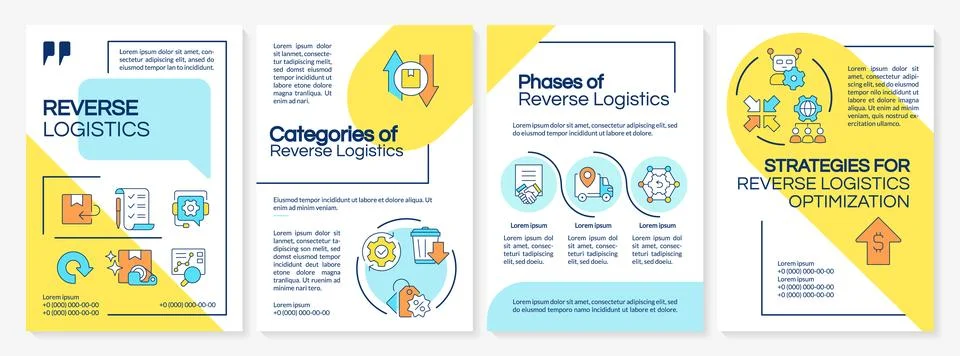 Reverse logistics yellow and blue brochure template Stock Illustration
