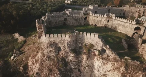 Reverse Low Alt Aerial Video Reveal Mamure Castle Over Ocean Anamur Turkey 4K Stock Footage 88864627