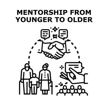 Reverse mentorship concept illustrating generational knowledge sharing Stockillustratie