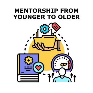 Reverse mentorship transfer skill, knowledge, and experience Stock Illustration