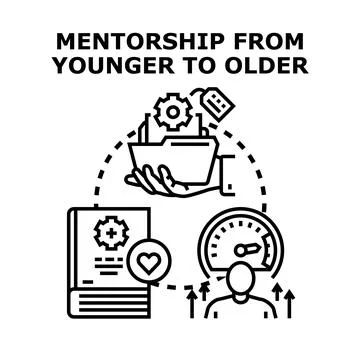 Reverse mentorship transfer skill, knowledge, and experience Stock Illustration
