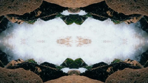 Reverse Motion Waves Ocean Rock Cave Mirror Effect Stock Footage 100363667