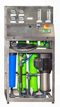 The reverse osmosis plant is designed for central water supply, local wells.. Stock Photos