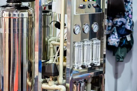 Reverse osmosis systems with automatic filling pressure filter. Stock Photos