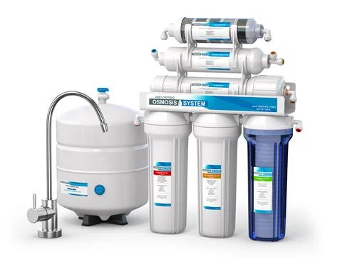 Reverse osmosis water purification system isolaterd on white. Water cleaning  Illustration