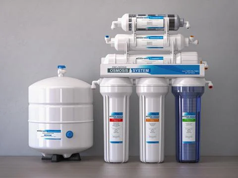 Reverse osmosis water purification system isolaterd on a kitchen table. Water Stock Illustration