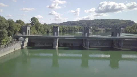 Reverse Pass Along Birsfelden Hydropower Complex Stock Footage 331911791