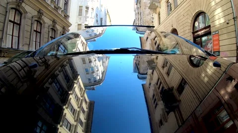 The reverse perspective of driving in downtown Budapest - Hungary Stock Footage 132449010