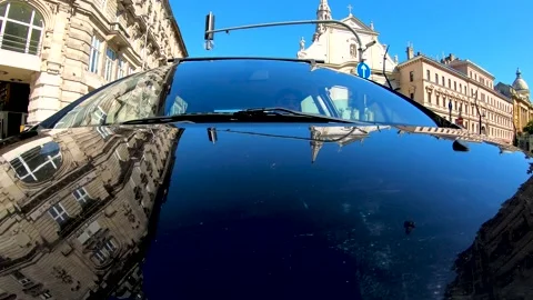 The reverse perspective of driving in downtown Budapest-Hungary Stock Footage 132452157