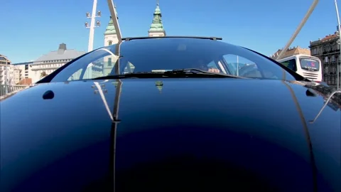 A reverse perspective of driving on the Elisabeth Bridge Stock Footage 132452282
