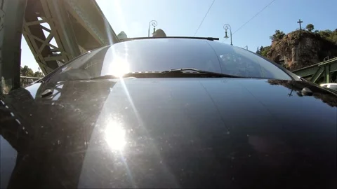 A reverse perspective of driving over the Chain Bridge Stock Footage 132448327